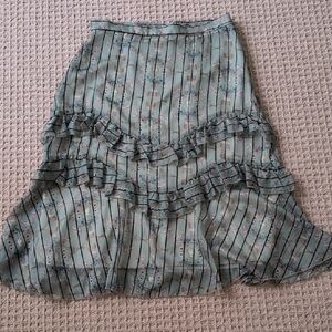 Anthropologie Eva Franco Wellington stripe Size 10 Floral Ruffle Skirt - Green